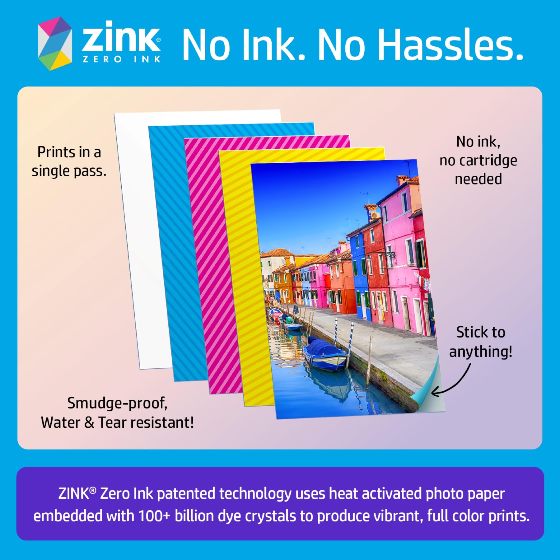 HP Sprocket Sofortbilddrucker, 2 x 3 Zoll, Zink-Fotopapier mit Kleberückseite, tragbar, kabellos, Bluetooth, Weiß
