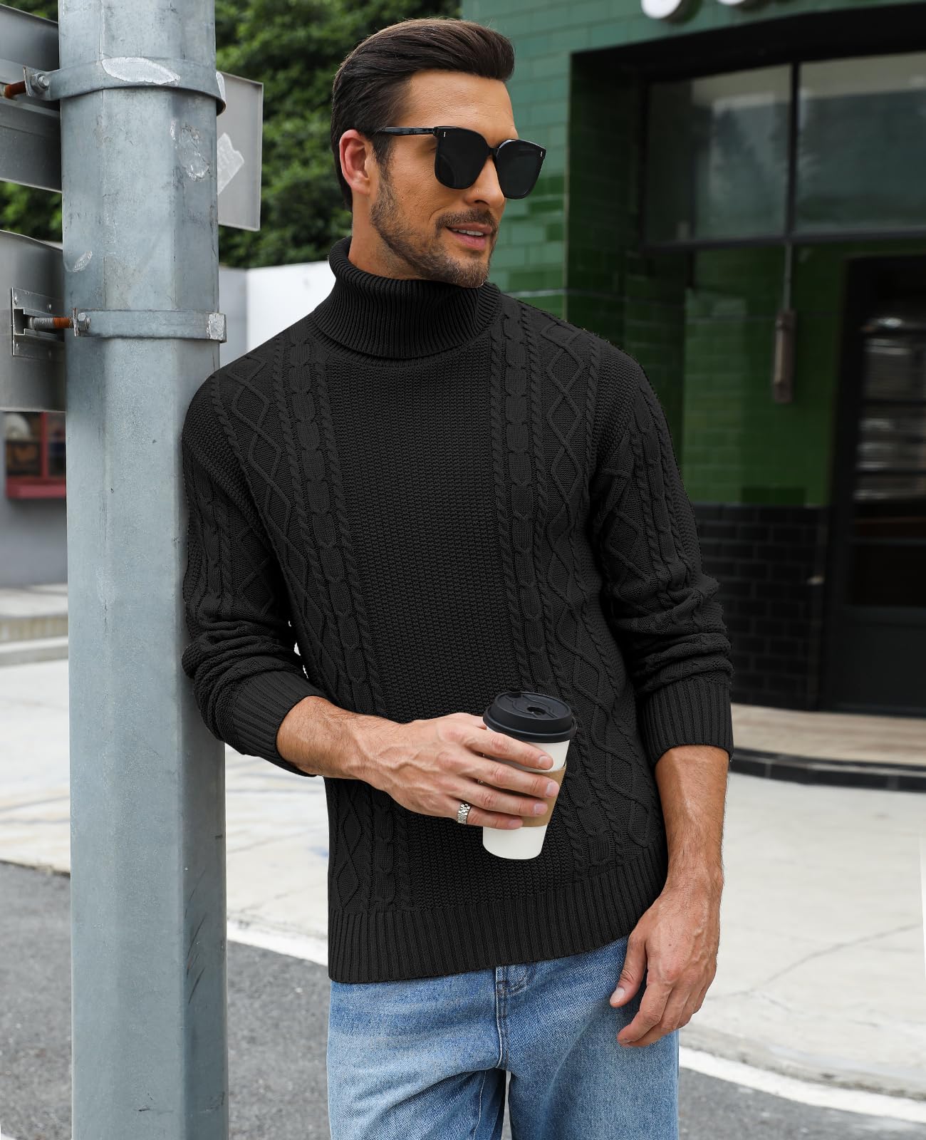 Maglione da Uomo Invernale a Collo Alto e Maniche Lunghe in Maglia | Tessuto Morbido, Caldo e Traspirante, Colletto, Polsini e Orlo a Costine, 100% Cotone, Ufficio, Feste, Vita Casual Quotidiana