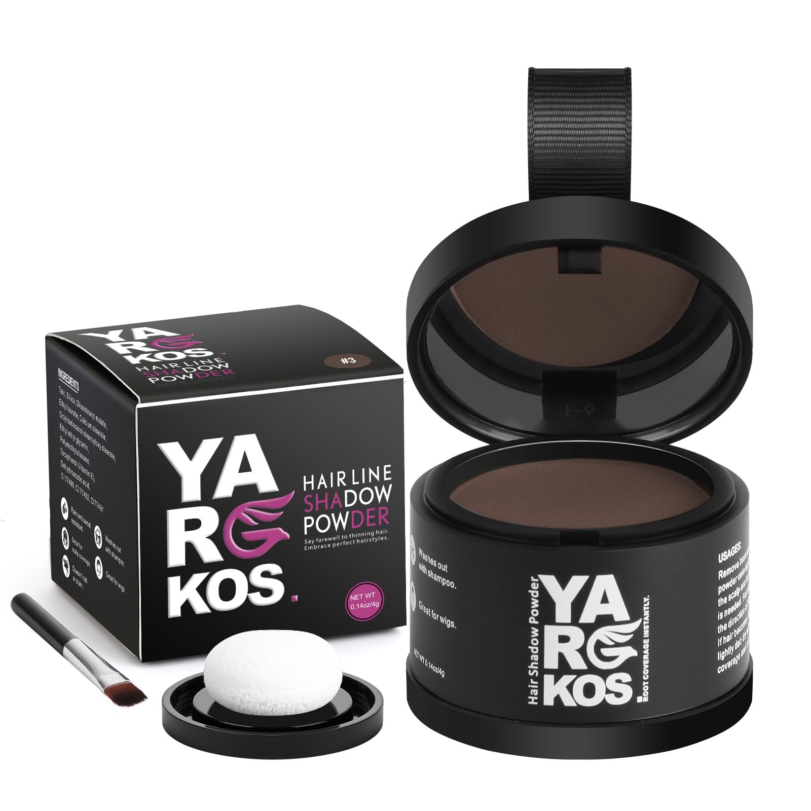 Yargkos Hairline Shadow Powder, Dark Brown, Root Touch Up Powder for Instantly Gray Hair Cover Up, Women Color Root Coverage for Thinning Grey, Mens