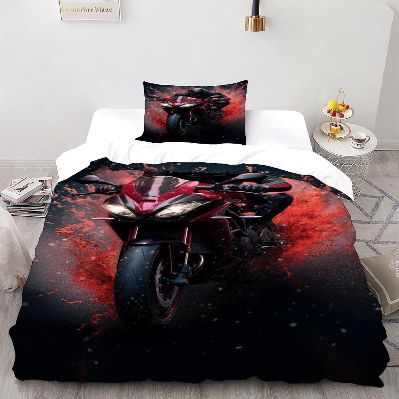 Housses de couettes motard en microfibre 135x200cm avec taie d'oreiller