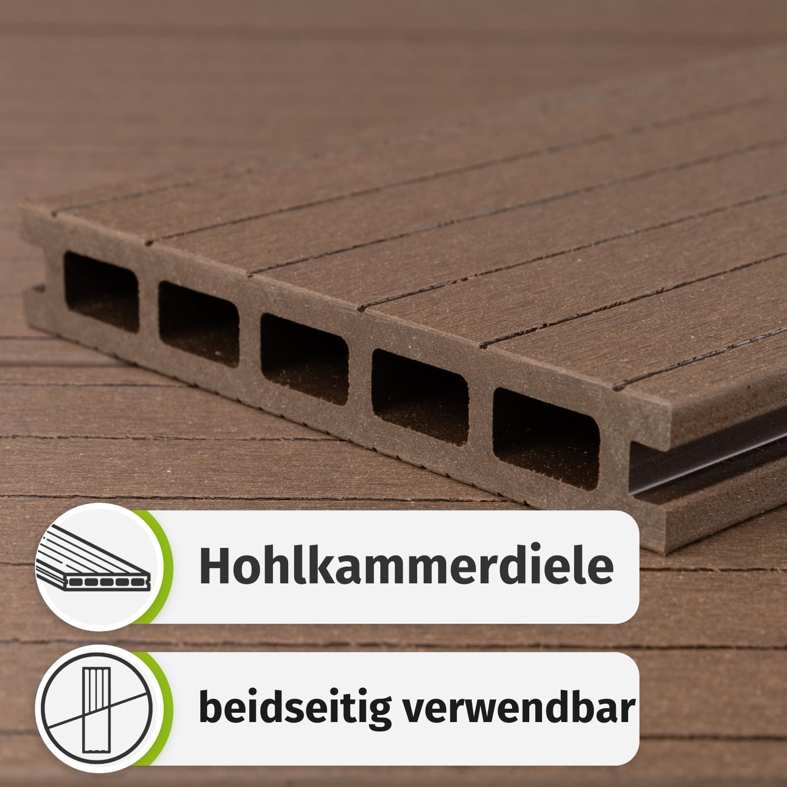 HORI WPC Terrassendielen Komplettset Hohlkammerdiele BPC Aktion Komplettbausatz Inkl. Unterkonstruktion & Clips Wetterfest pflegeleicht Fläche: 16 m² - 400 cm Dielenlänge - Braun