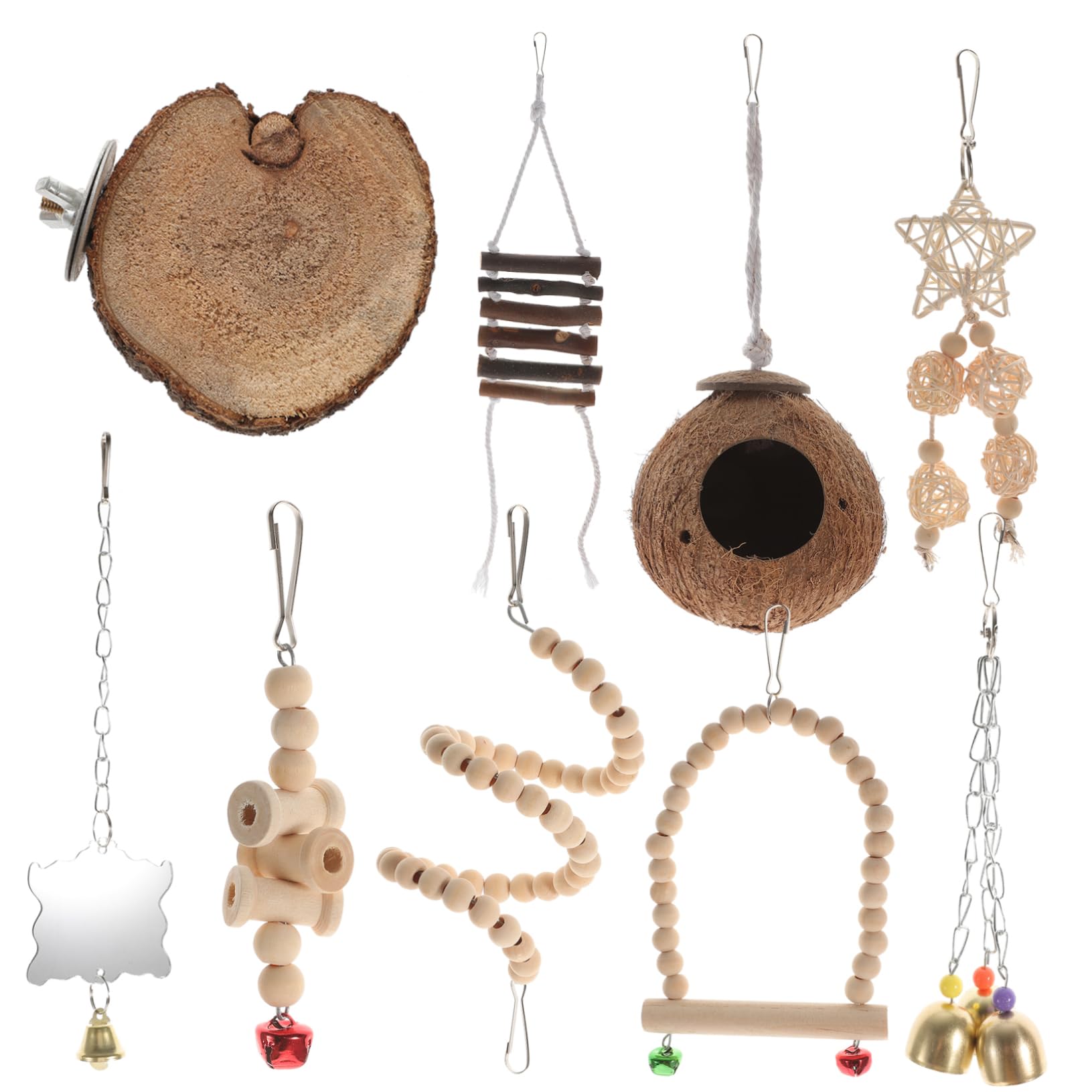9 Piezas Juguetes para Jaula de Pájaros con de Madera Natural y Cuerda Accesorio para Periquitos y Cotorras Juguetes Divertidos para y Masticar Pequeños Psitácidos