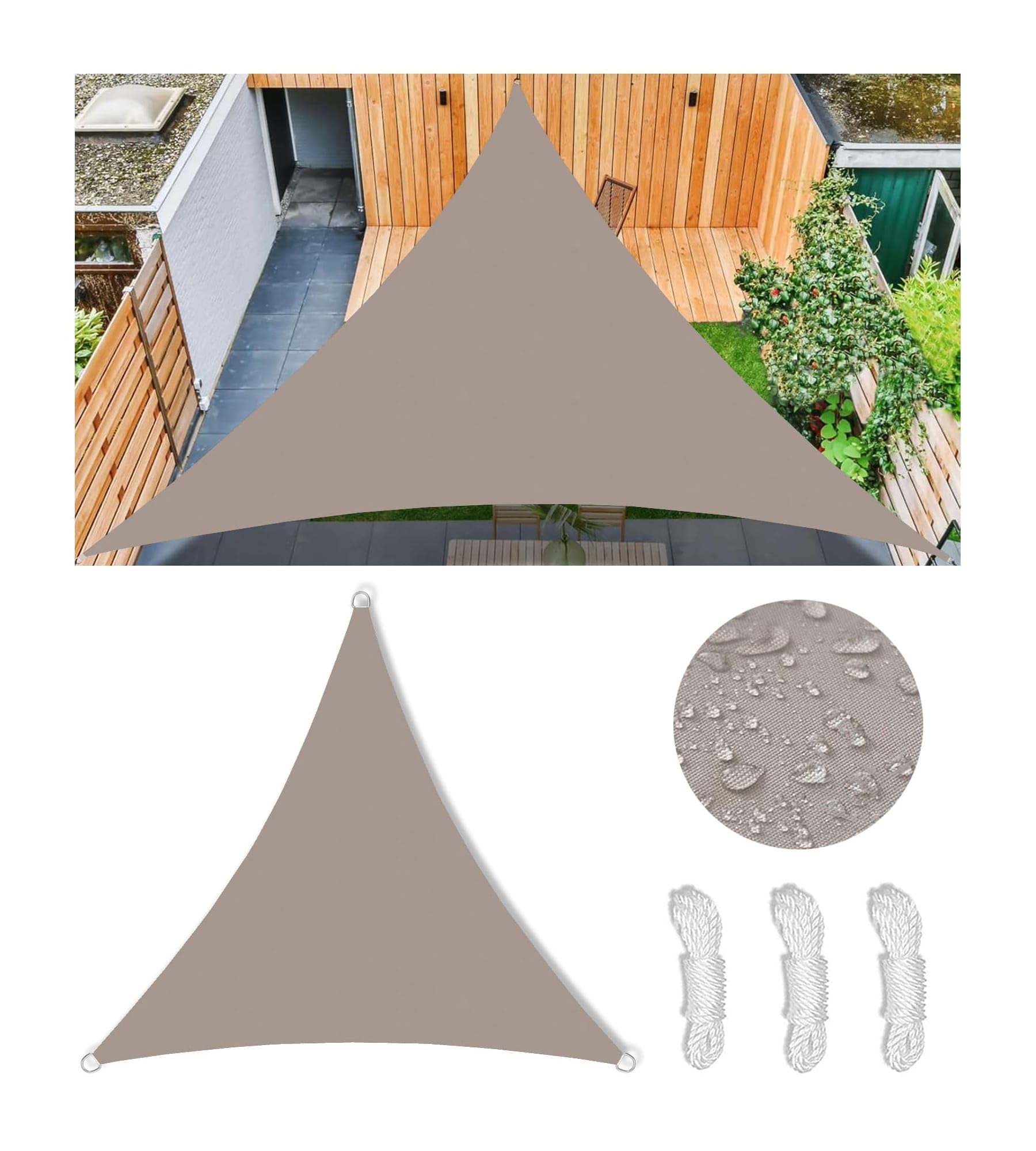 Tenda parasole triangolare, 8,8 x 8,8 m, impermeabile, resistente ai raggi UV, per giardino, patio e balcone, protezione solare esterna, con anelli a D e corda