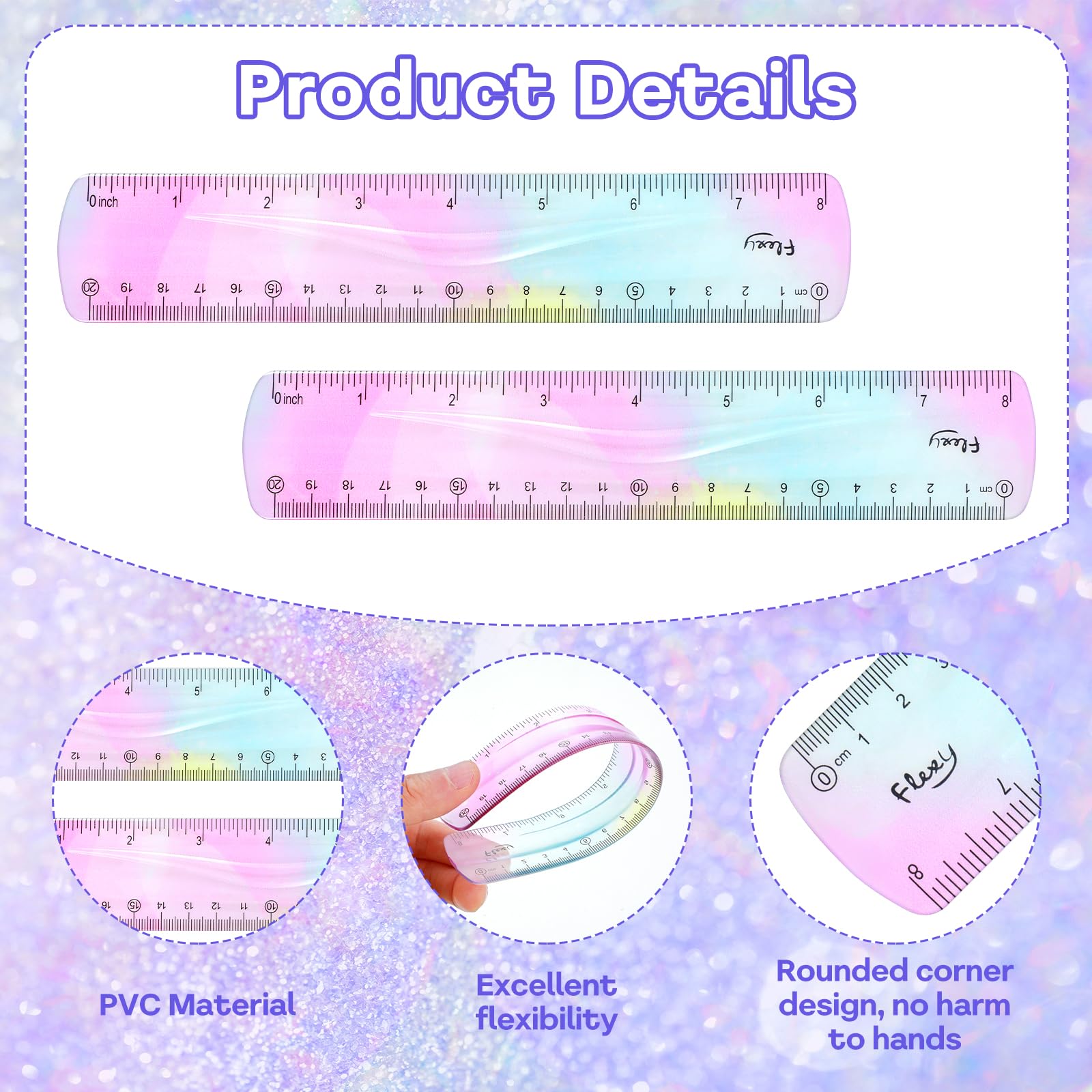 2pcs Flexible Ruler - 8 inch Bendable, Soft Plastic Shatterproof Straight Edge, Clear Gradient Colored with Centimeter for School & Office - Image 3