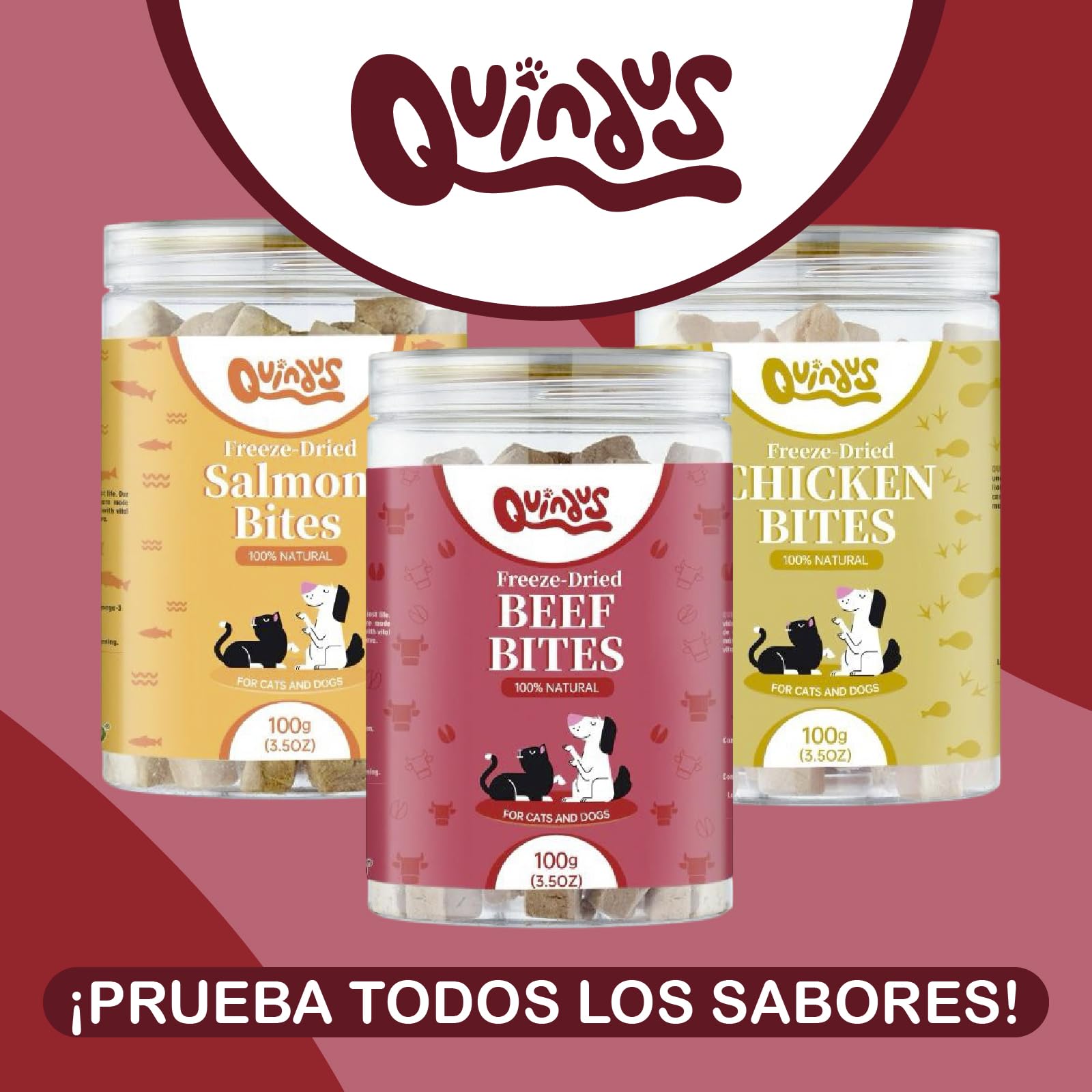 QUINDU'S - Morsi di carne di manzo disidratati per cani e gatti (100 g x 3) | Snack naturale con proteine e sostanze nutritive | Integratore alimentare per pelle e pelliccia | Dieta Barf | Gusto Bue