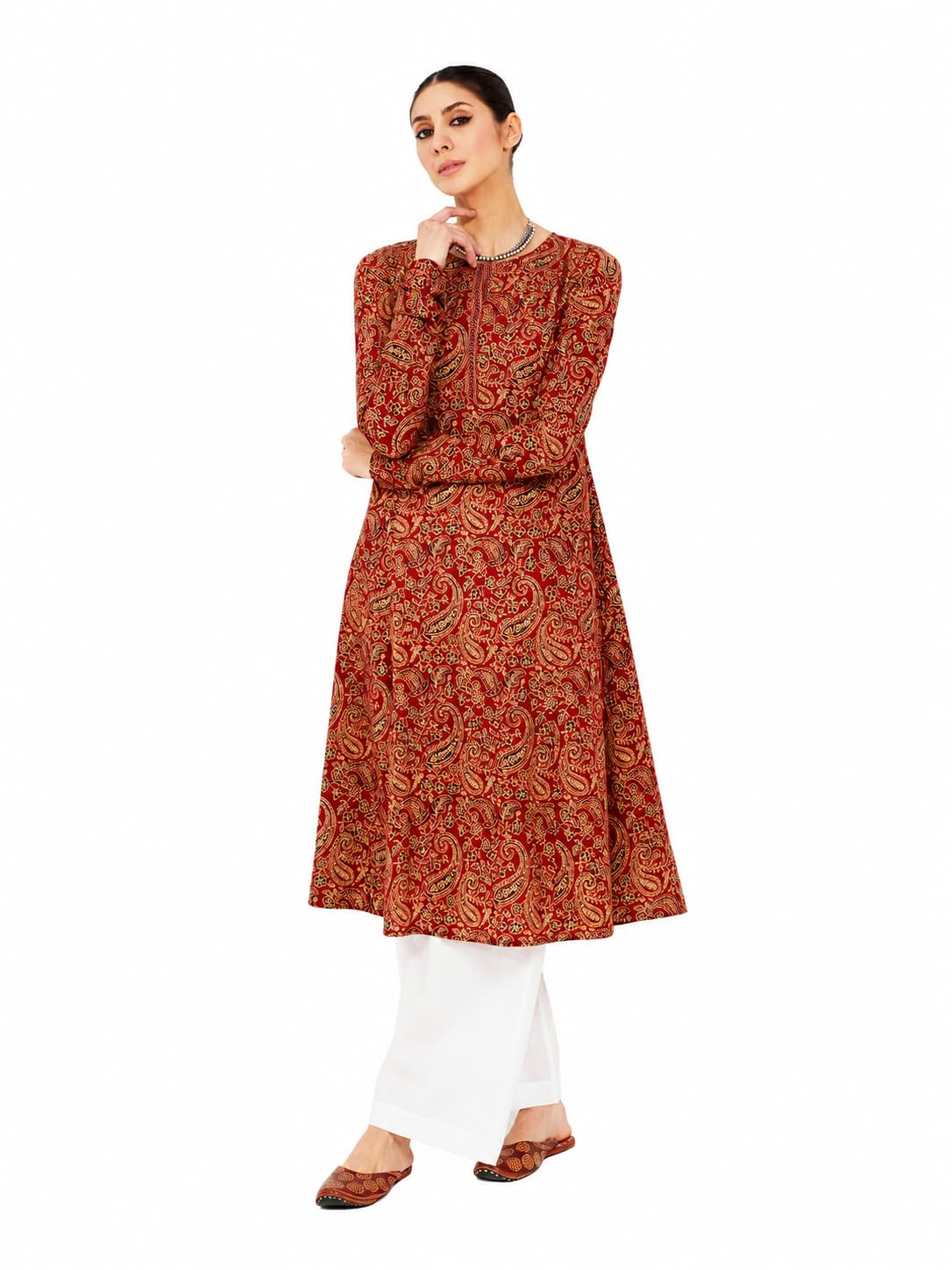 fiorra Women's Paisley Printed Pure Cotton Anarkali Kurta-picture-11