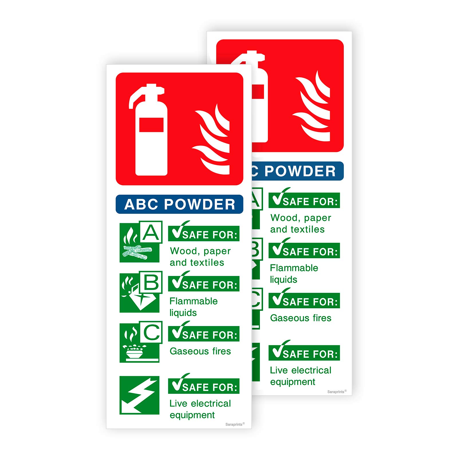 Pack of 2 Fire Extinguisher Sign Self Adhesive Waterproof Vinyl Powder Adhesive Sign 200mm x 80mm V1145