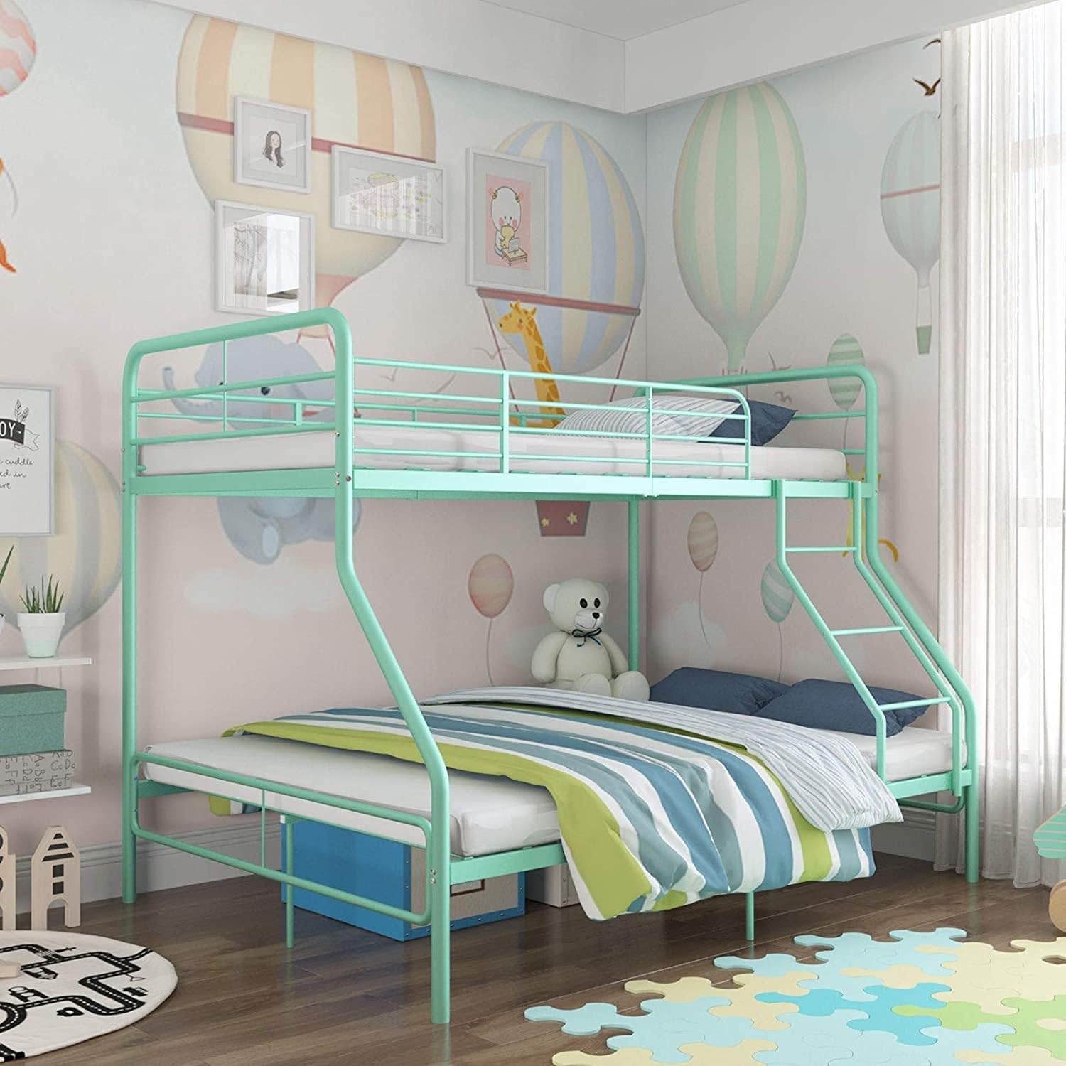 A R Creation Shop Twin Over Full Metal Bunk Bed/Heavy Duty Bed Frame with Safety Guard Rail & Ladder/Teens, Adults - Mint Green-image-39