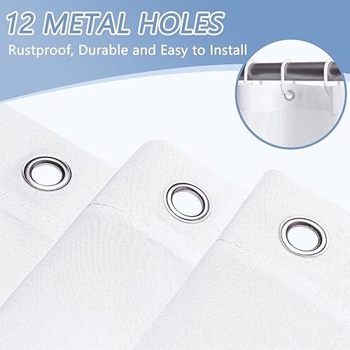 Miniatura 6 de Furlinic Forro de cortina de ducha impermeable de poliéster blanco de 72 x 72 pulgadas, forro de tela de secado rápido con dobladillo pesado, 12