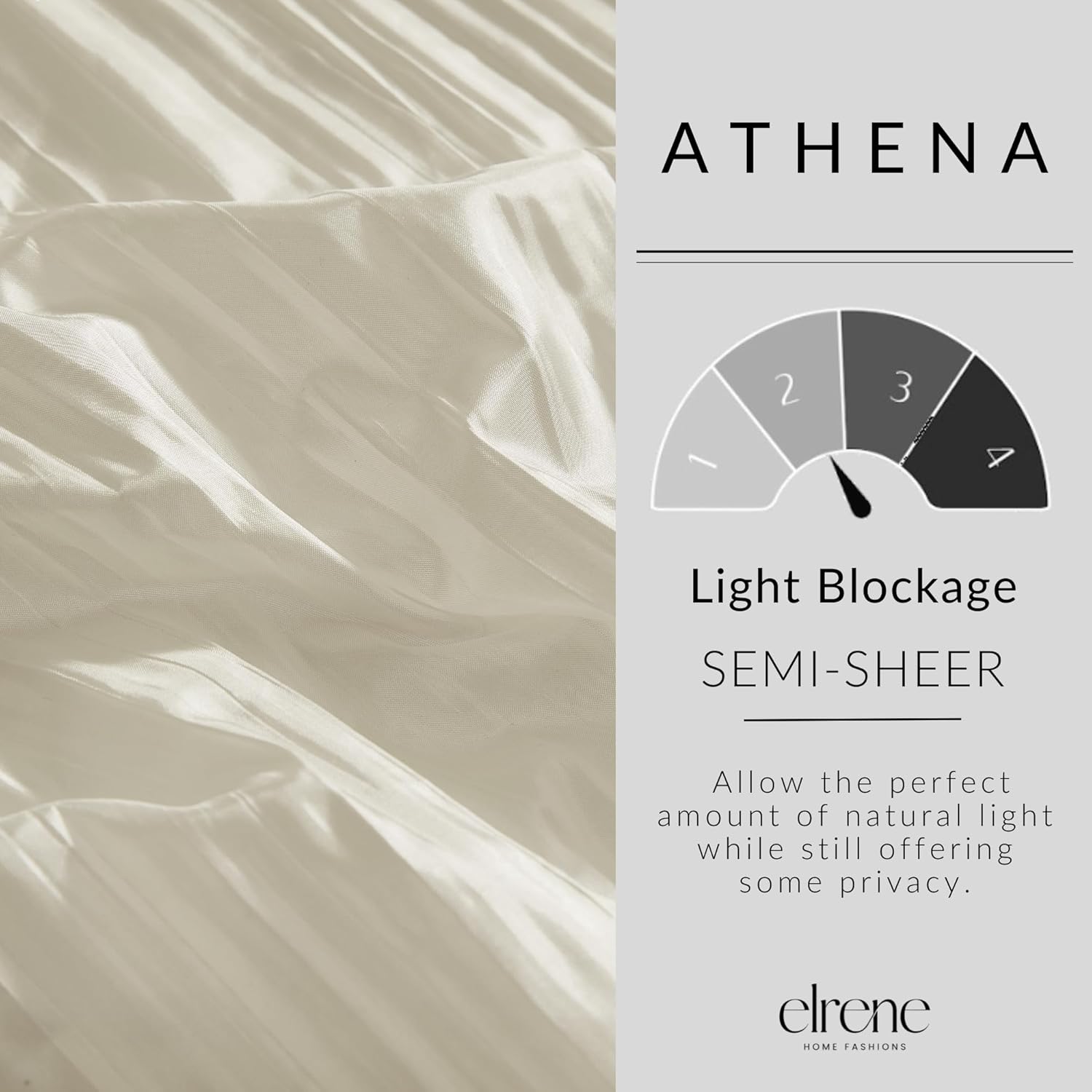 Elrene Home Fashions Athena Faux Crushed-Silk Window Curtain Panel and Valance Set, 52"x84" (2 Panels) & 1 Valance, Ivory