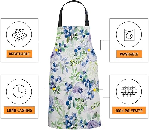Miniatura 4 de oFloral Delantal de acuarela con diseño de arándanos, unisex, ajustable, para cocinar, cocinero, mujeres y hombres, delantales para cocina en casa,
