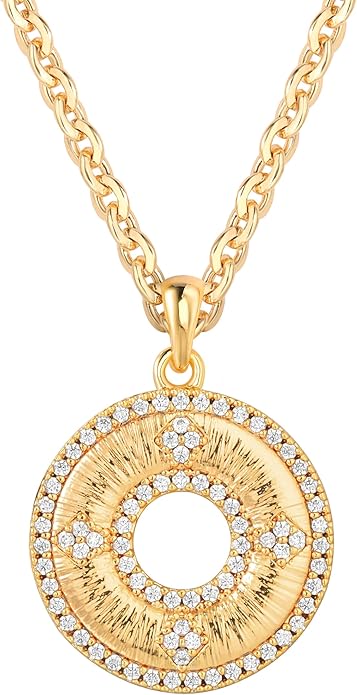 Fettero Dainty Gold Necklace for Women, 14K Gold Plated Pendant Necklace Cubic Zirconia Charm Necklaces for Women Jewelry Gift