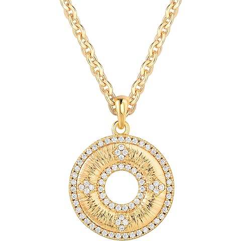 Fettero Dainty Gold Necklace for Women, 14K Gold Plated Pendant Necklace Cubic Zirconia Charm Necklaces for Women Jewelry Gift