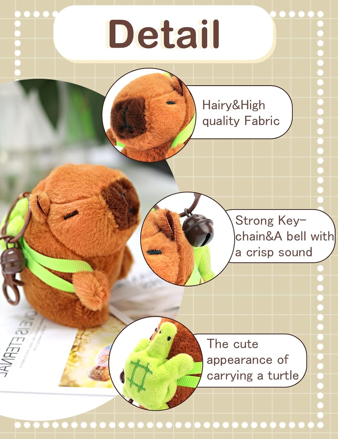 ChunlongFour Cute Keychain Capybara Plush Keychain Bag Charms Pendant for Christmas Gifts Handbag Backpack Car Keys Purse - Image 3