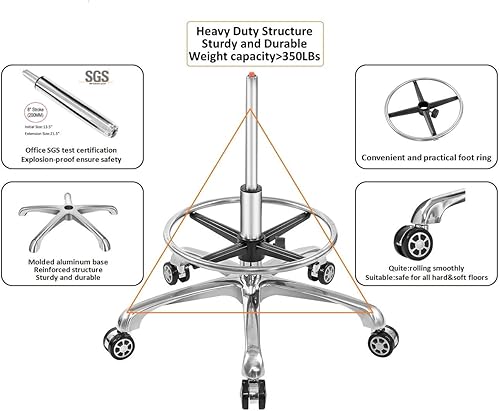 Miniatura 6 de Silla elevadora, taburete ajustable con respaldo y reposapiés, asiento giratorio, ruedas giratorias para estudio, oficina, salón, mostrador, sillas