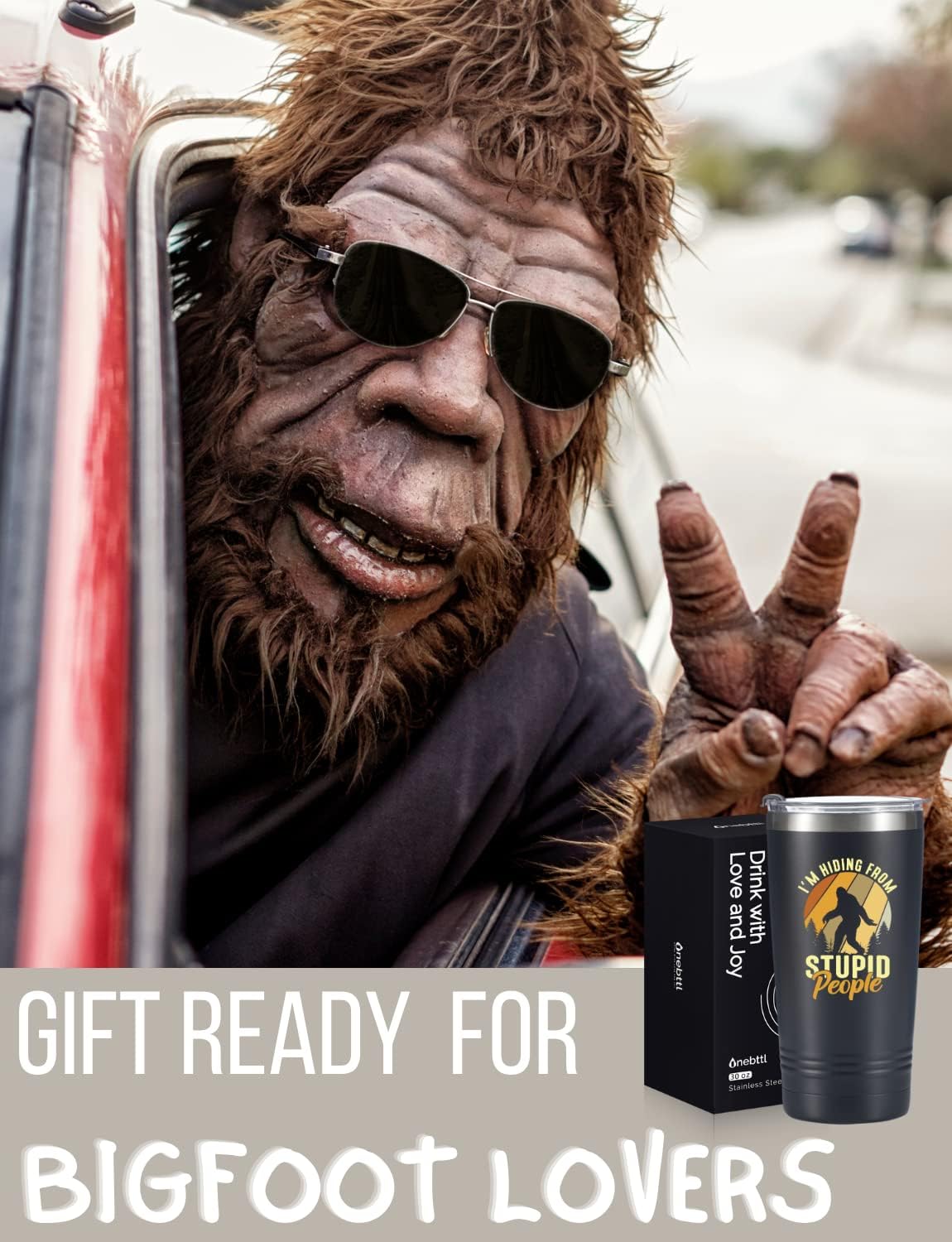 Onebttl Bigfoot Gifts for Men, Sasquatch Gifts, 20 oz Travel Mug Insulated Tumbler - I'm Hiding from Stupid People - Image 5