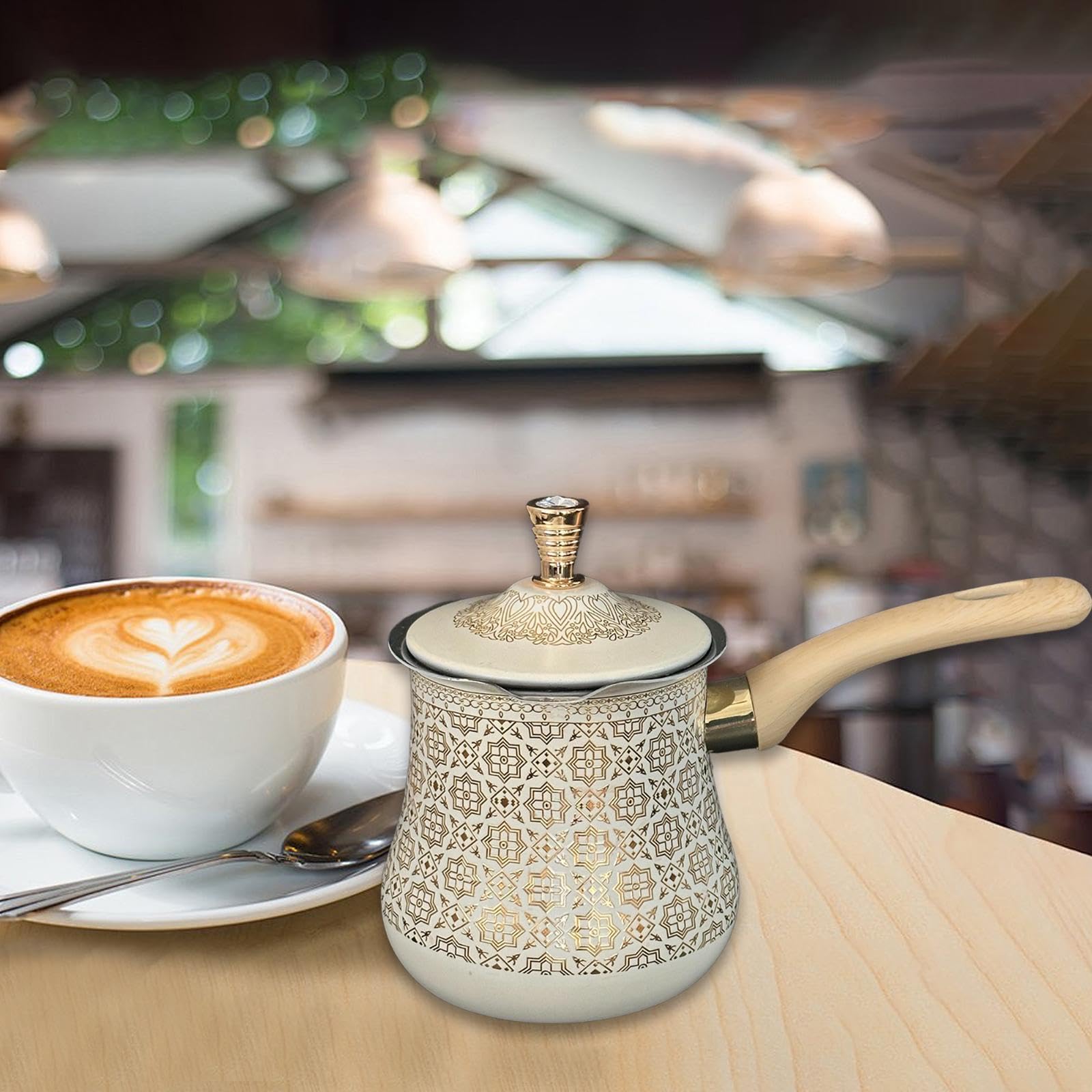 Generic 550ml Golden Pattern Multipurpose Stainless Steel Coffee Pot with Lid and Spout, Polished Finish