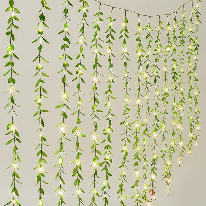 Lvydec Artificial Vines Curtain Lights, Fake Greenery Garland Willow Leaves with Lights for Wedding ...