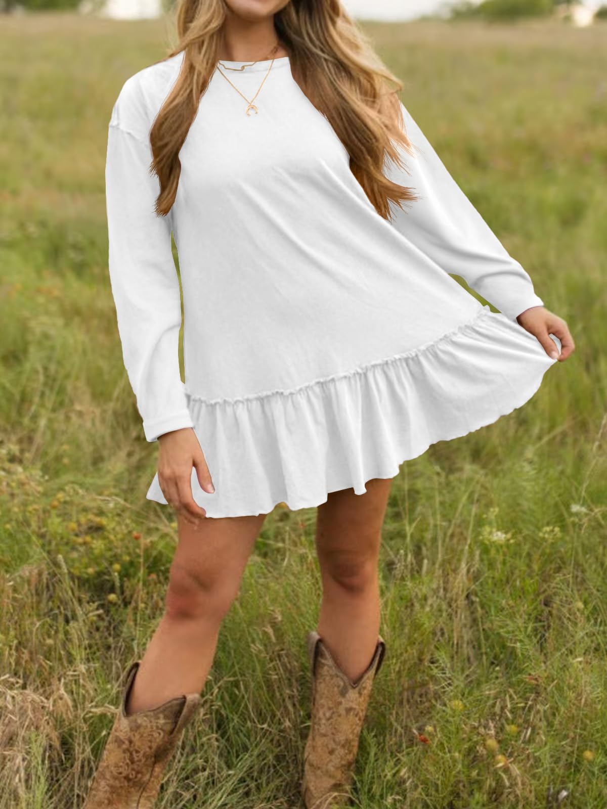 Tankaneo Tunique péplum surdimensionnée à manches longues pour femme - Chemise plissée décontractée à col rond - Coupe ample