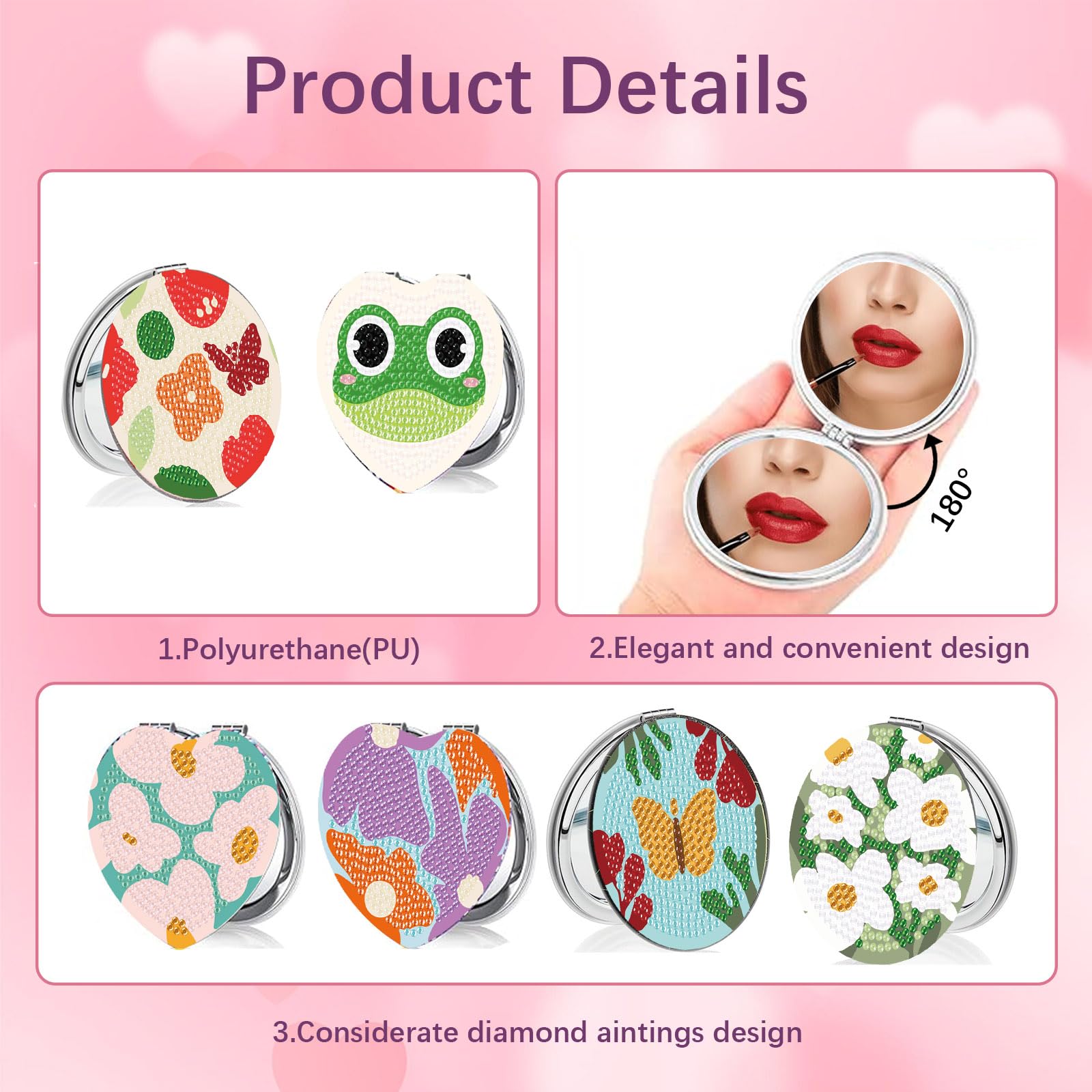 INFUNLY 6 Stück Diamant-Malerei-Taschenspiegel DIY-Diamant-Malen-Nach-Zahlen-Set Mandala-Blumen-Taschenspiegel Diamant-Malerei-Abdeckung Tragbarer Make-Up-Spiegel Vergrößerungs-Klappspiegel Für Damen
