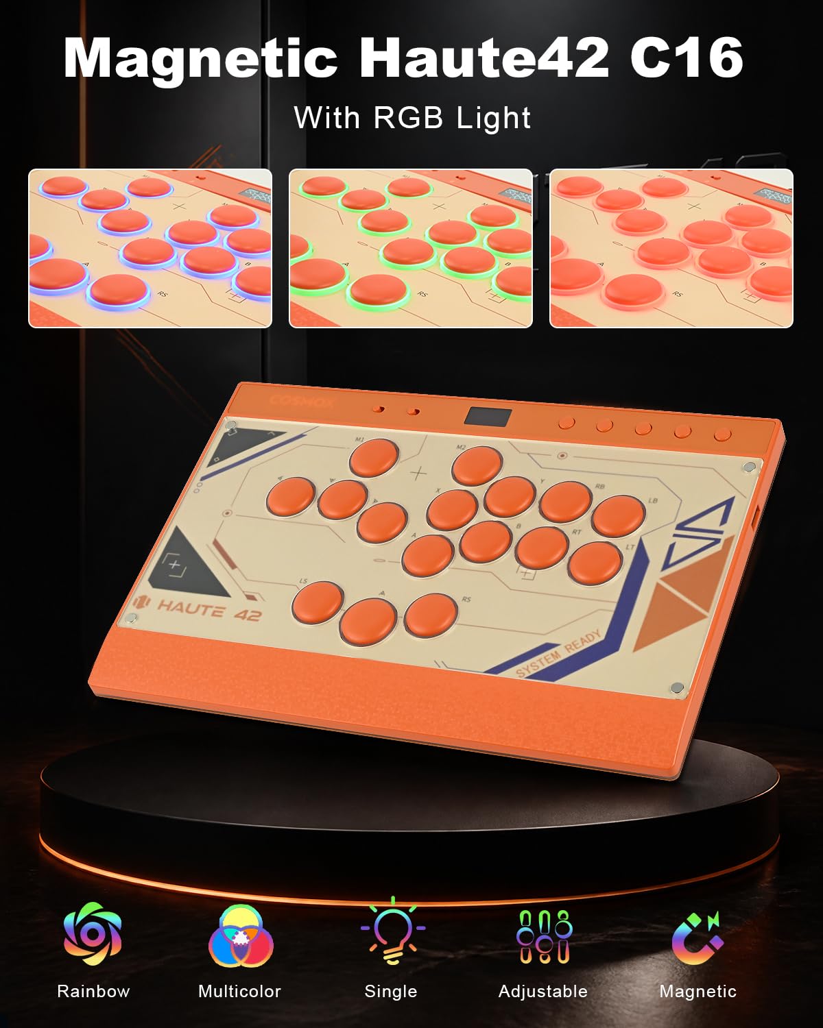 Leverless Controller Arcade Stick: Magnetischer, hebelloser Arcade-Stick mit RGB-Felgen, Premium-Haute42 C16 Arcade-Controller für PC/PS4/Switch-Spiel mit Sperrtaste, unterstützt Hot Swap und