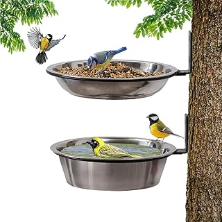 2 Bird Trays Tree Mounted for Bird Feeder Bird Bath Bowl- Hanging Bird Feeders with Heavy Duty Sturdy Steel Ring,Installed on Wooden Fence Wall Tree Deck Stakes,Easy Clean and Fill (2-Feeders)