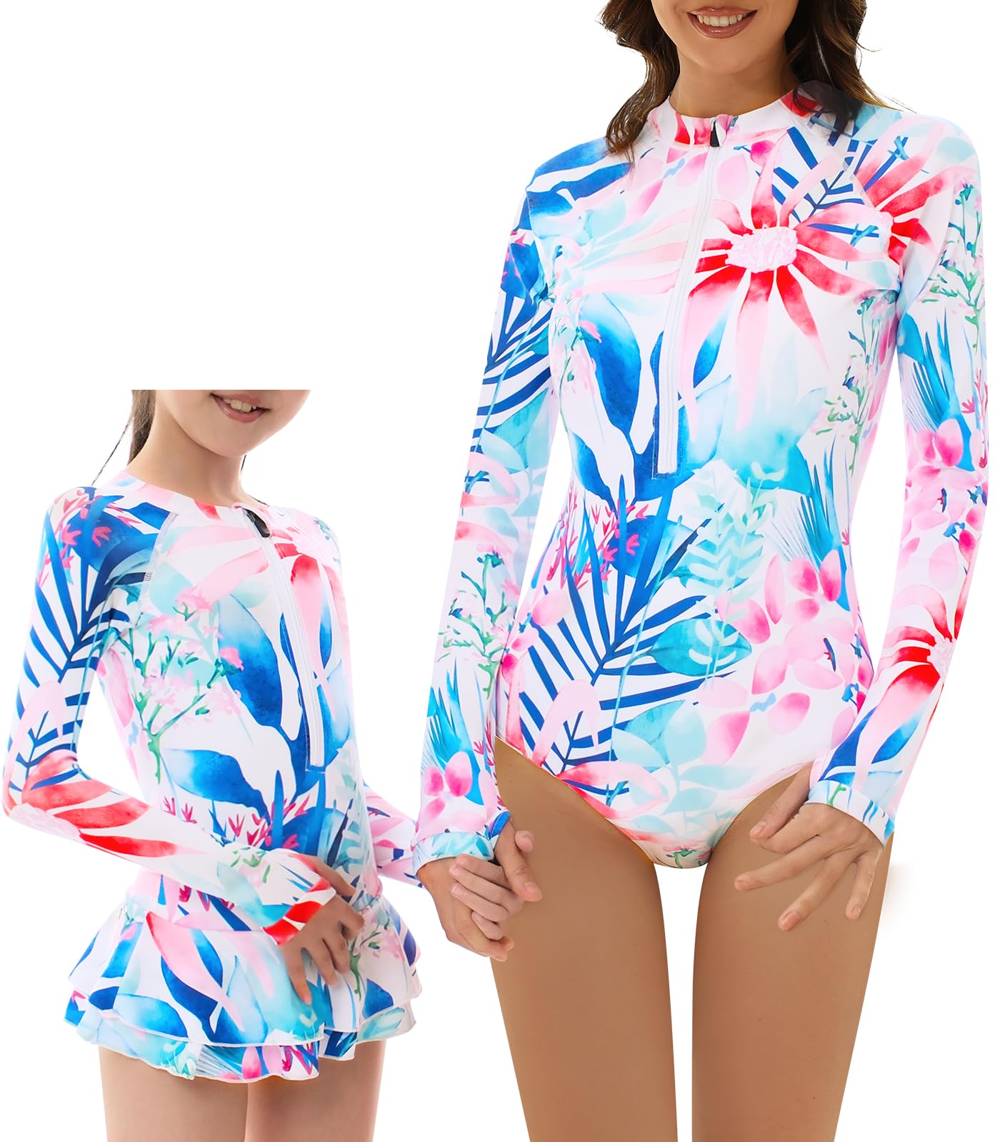 YOLIPULI Women and Girls Matching Swimsuit: Long Sleeve One Piece Rash Guard Bathing Suit UPF 50+ (Please Order Separately)
