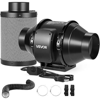 VEVOR 4" Air Filtration Kit, 180 CFM Inline Duct Fan with Speed Controller, Carbon Filter & Ducting Ventilation System for Heating Cooling Booster, Grow Tents, Hydroponics