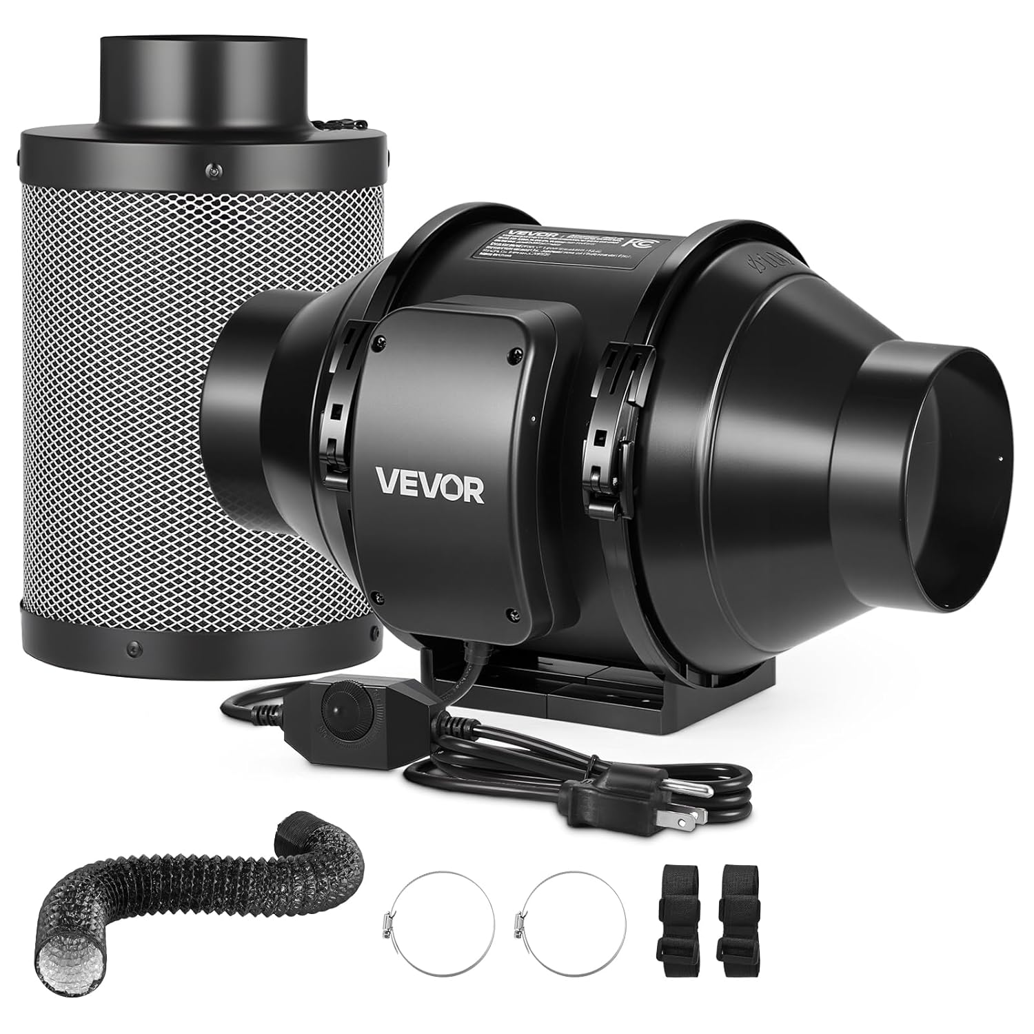 VEVOR 4 Air Filtration Kit 180 CFM Inline Duct Fan with Speed Controller Carbon Filter Ducting Ventilation System