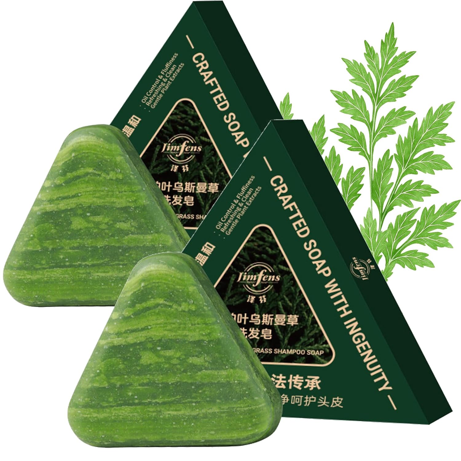 Nature Triangle Shampoo Bar, Seven Green Shampoo Soap, Cacumen Biotae Isatis Dndigotica Shampooing Soap, Usman Grass Shampooing Bar, Renforce Les Cheveux (2)