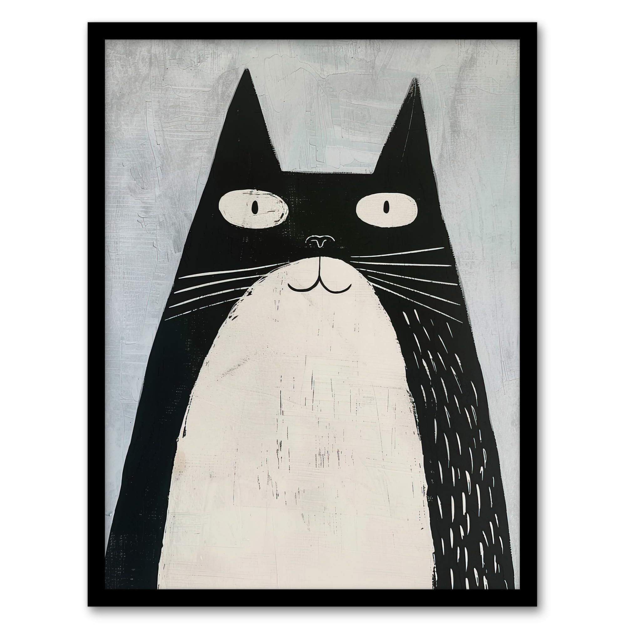 Artery8 Cute Black White Tuxedo Cat Lover Pet Painting Living Room Artwork Framed Wall Art Print A4