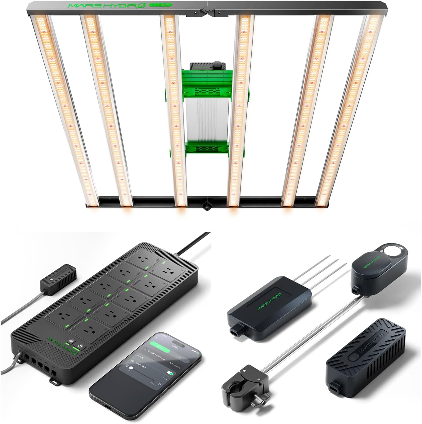 MARS HYDRO 2025 New Version FC-E4800 Foldable LED Grow Light 4x4ft Full Spectrum Grow Light and iHub-Pro and Smart Sensor Kit: PPFD, CO₂, and Soil Sensors