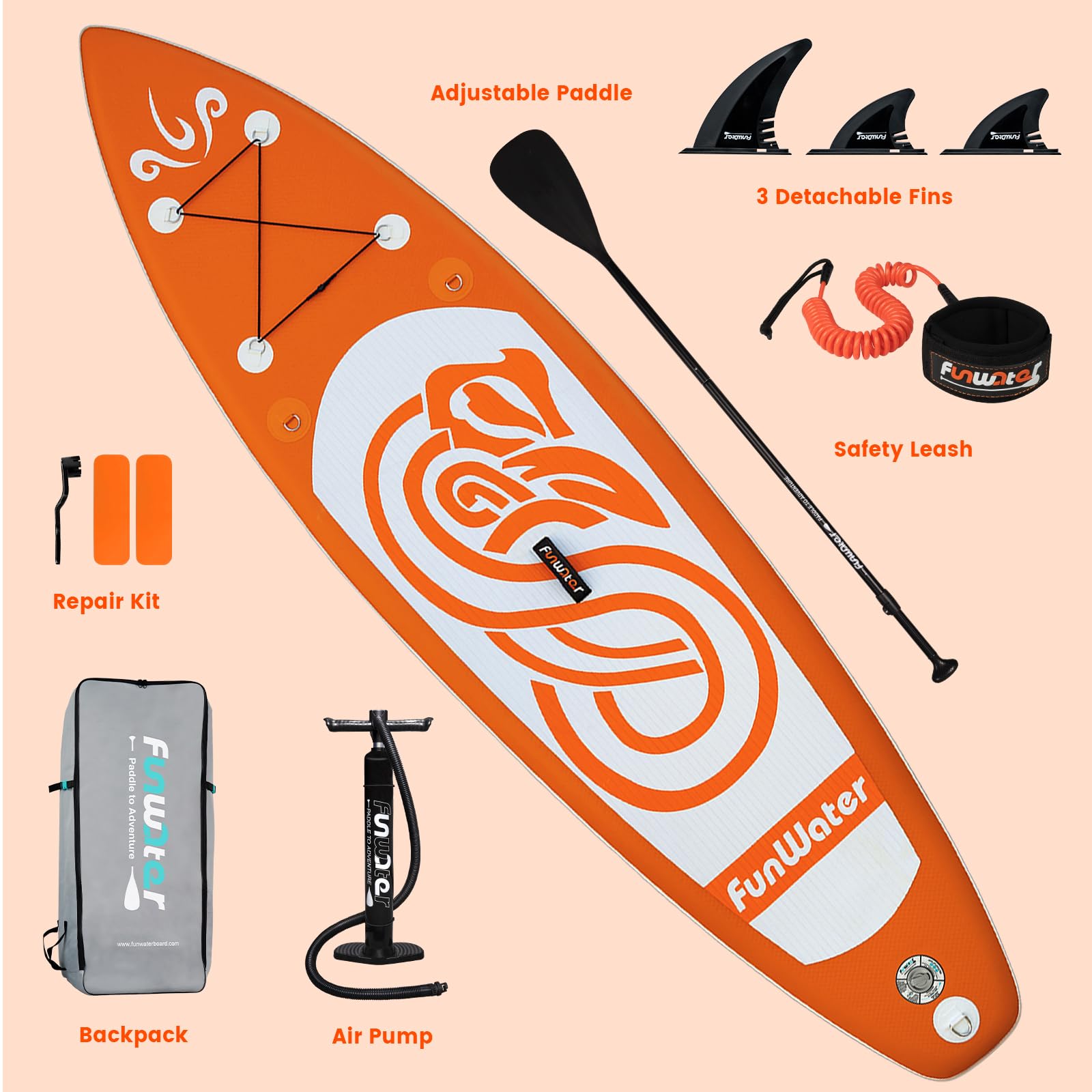FunWater Tavola SUP Gonfiabile Surf Paddle Board Inflatable, Ultralight SUP per tutti i livelli con Due Accessori Tipo