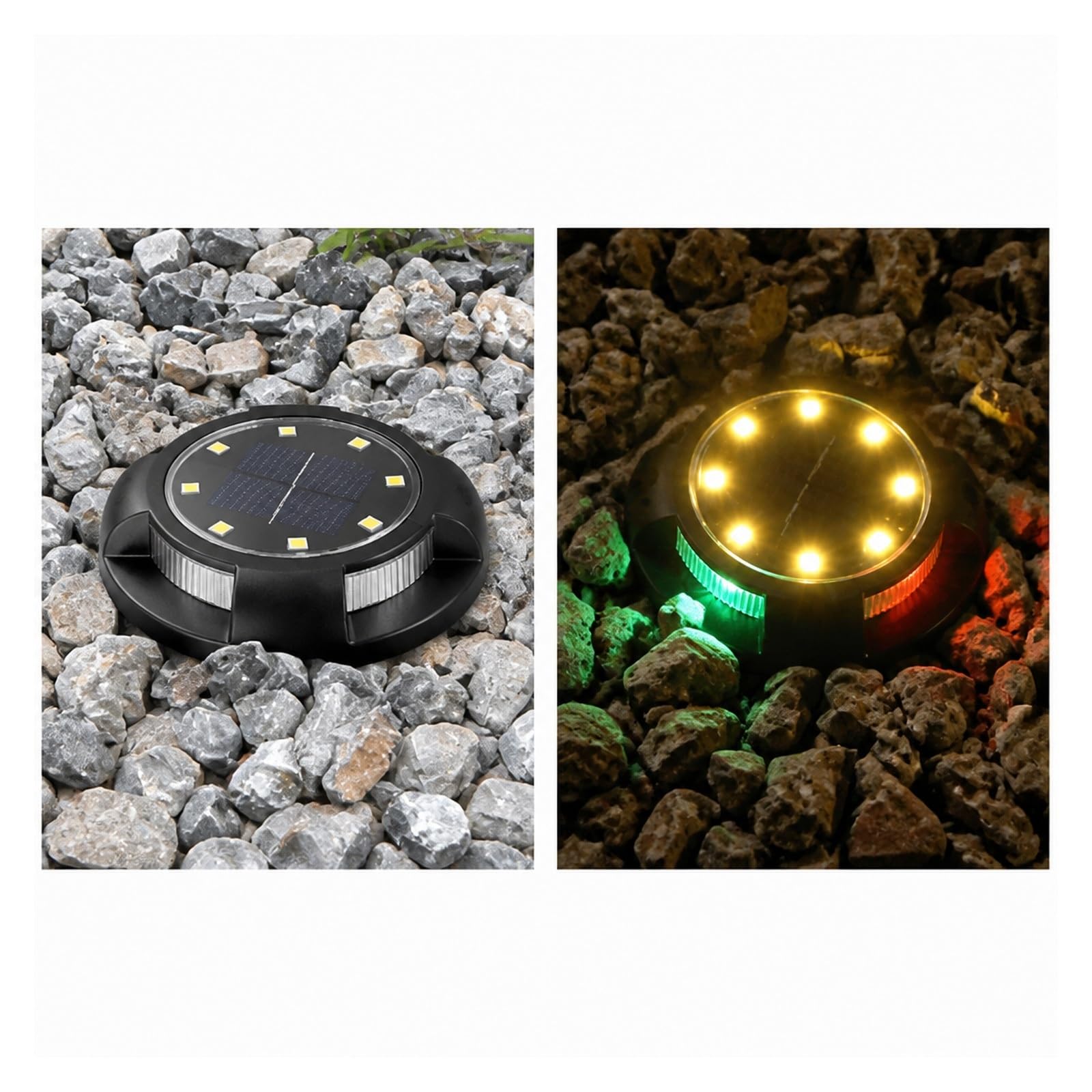Luci Solari da Terra, Confezione Da 4 Luci Solari A Disco 12 LED Per Giardino Esterno Sotterraneo per passerella da patio(4pcs Warm 4 RGB)