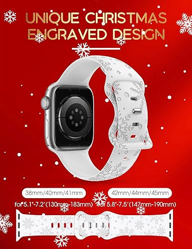 Miniatura 5 de Correa grabada de copos de nieve de Navidad compatible con Apple Watch Series 9, 8, 7, 6, 5, 4, 3, 2, 1, SE 4244451.929 in (UltraUltra 2), correa de