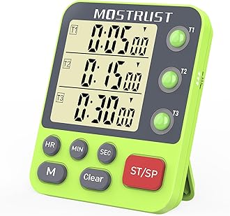 MOSTRUST Digital Dual Kitchen Timer, 3 Channels Countdown Triple Timer for Cooking, Magnetic Memory-Preset Large-Display Adjustable Alarm Volume, Multi Times Management, 3A Battery Included, Green