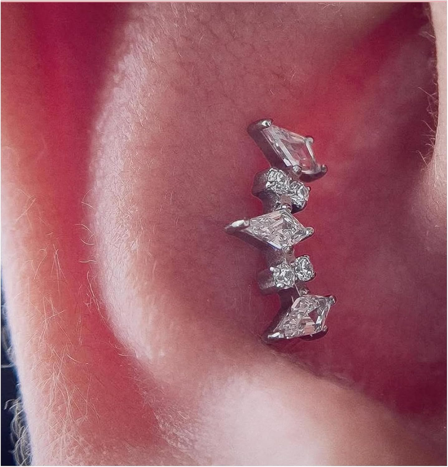 Jewseen G23 Titanium Flat Back Stud Earring Internally Threaded Cartilage Stud CZ Conch Piercing Jewelry 16G Helix Labret Lip Ring for Women Men - Image 3