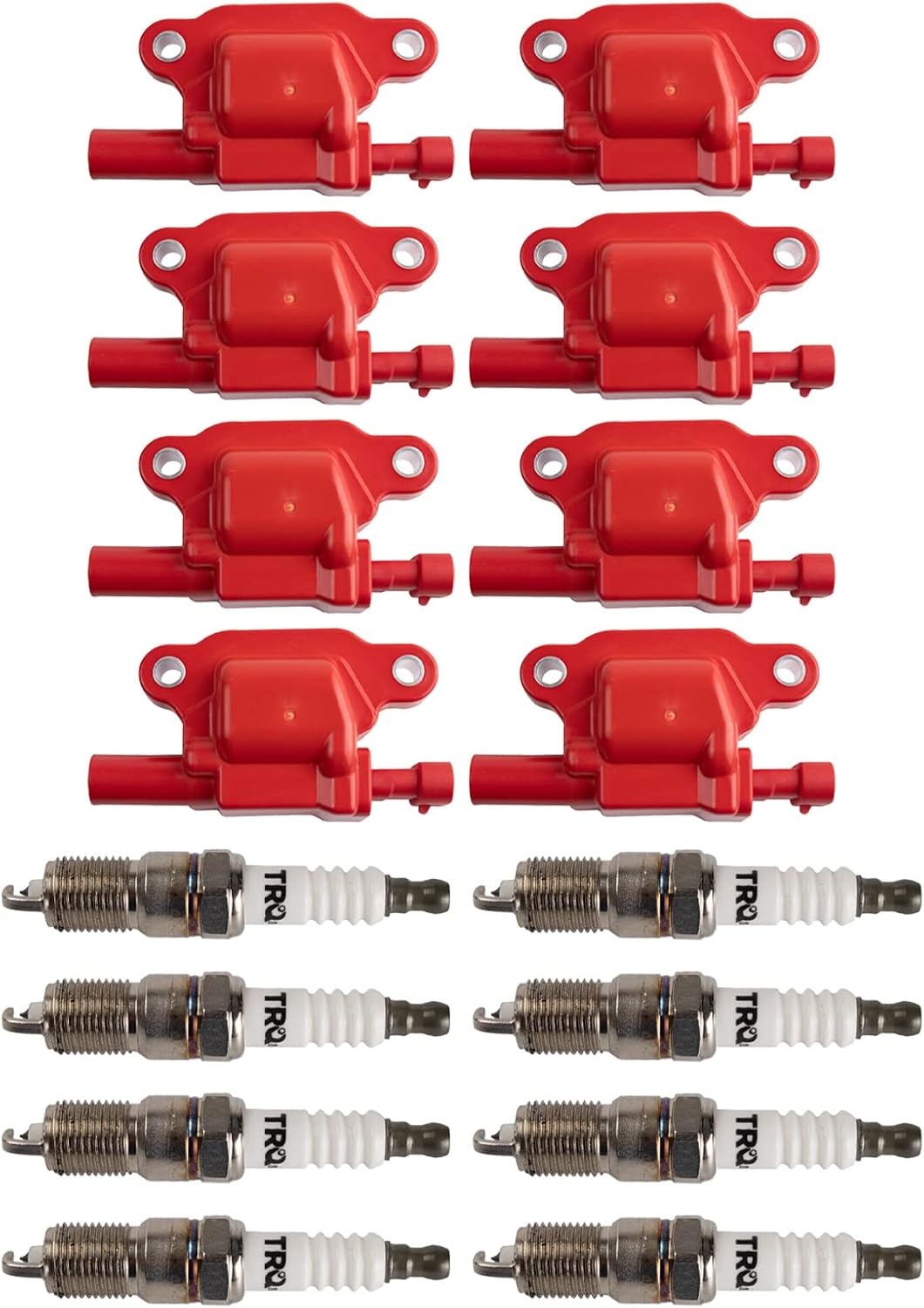 TRQ Performance Ignition Kit Ignition Coil Spark Plugs 16 Piece Compatible with 11-13 Chevrolet Silverado 1500 4.8L 5.3L 6.2L V8 11-19 Silverado 2500 3500 HD 6.0L V8 SQUARE STYLE COIL ONLY