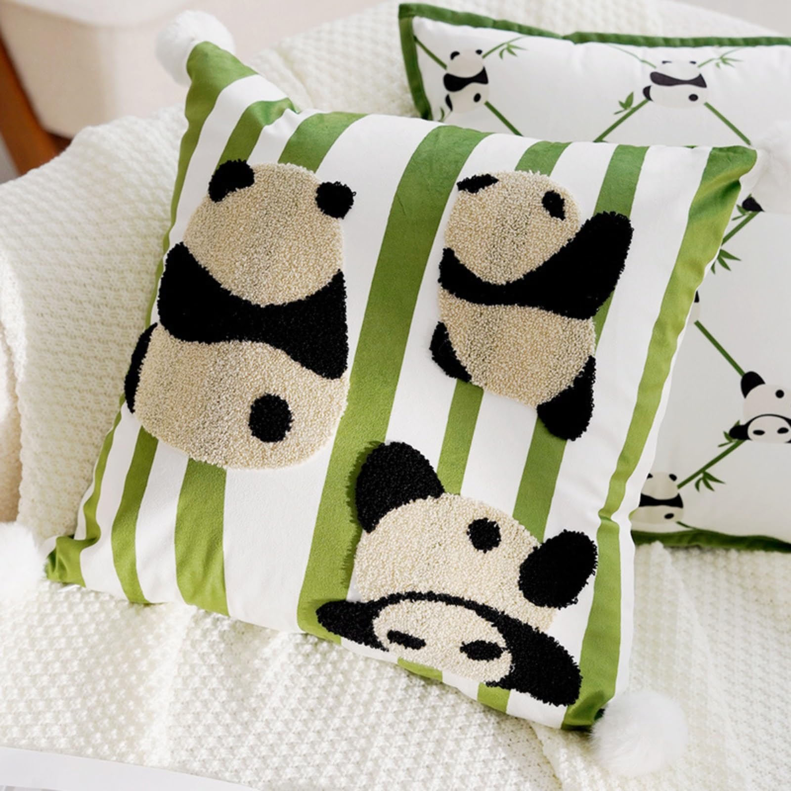 Coussin enfant inconfortable ? Taie d'oreiller Panda 3D en velours doux vert 45x45
