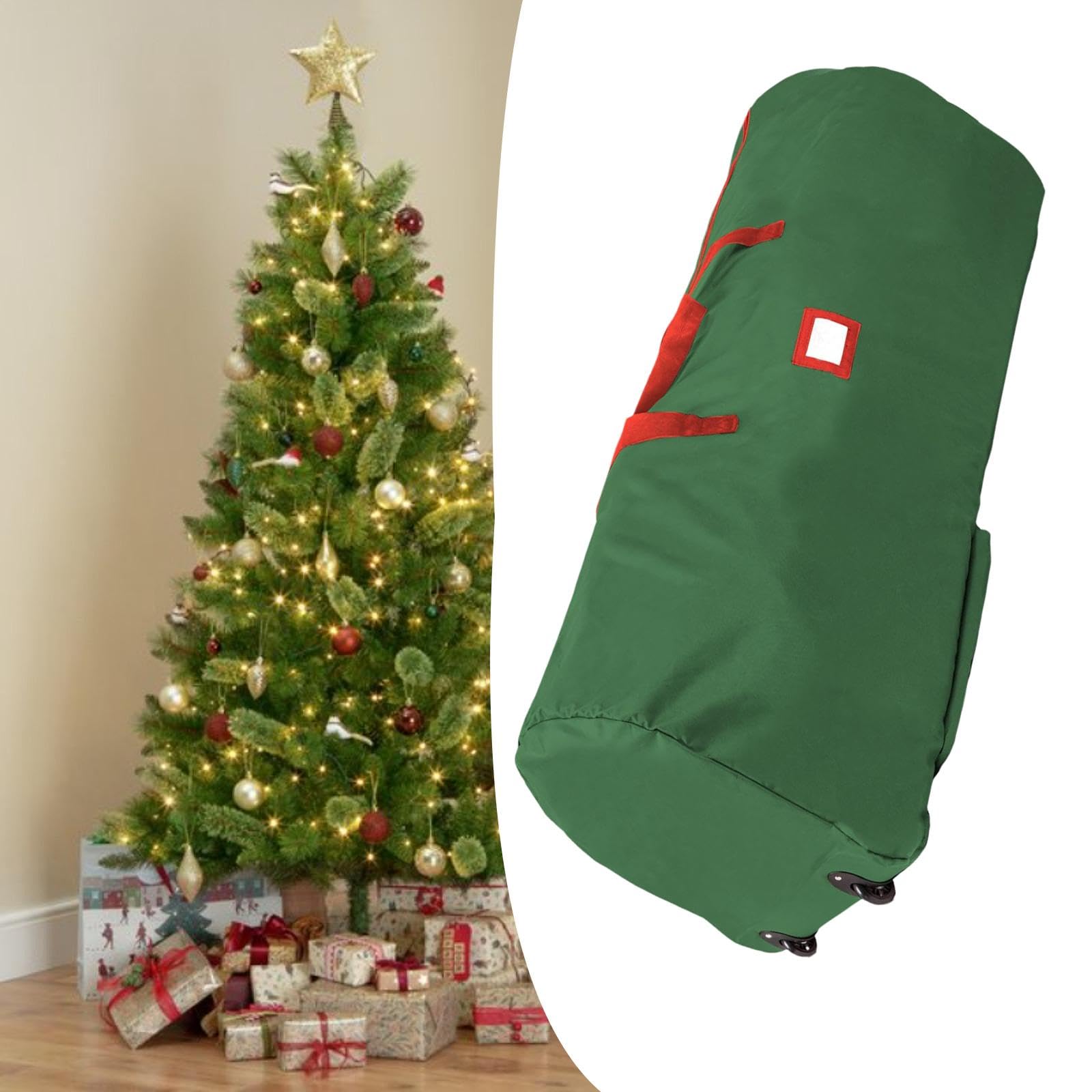 Borsa Portaoggetti per Albero di Natale con Ruote per Riporre in Sicurezza Gli Articoli Natalizi, Verde