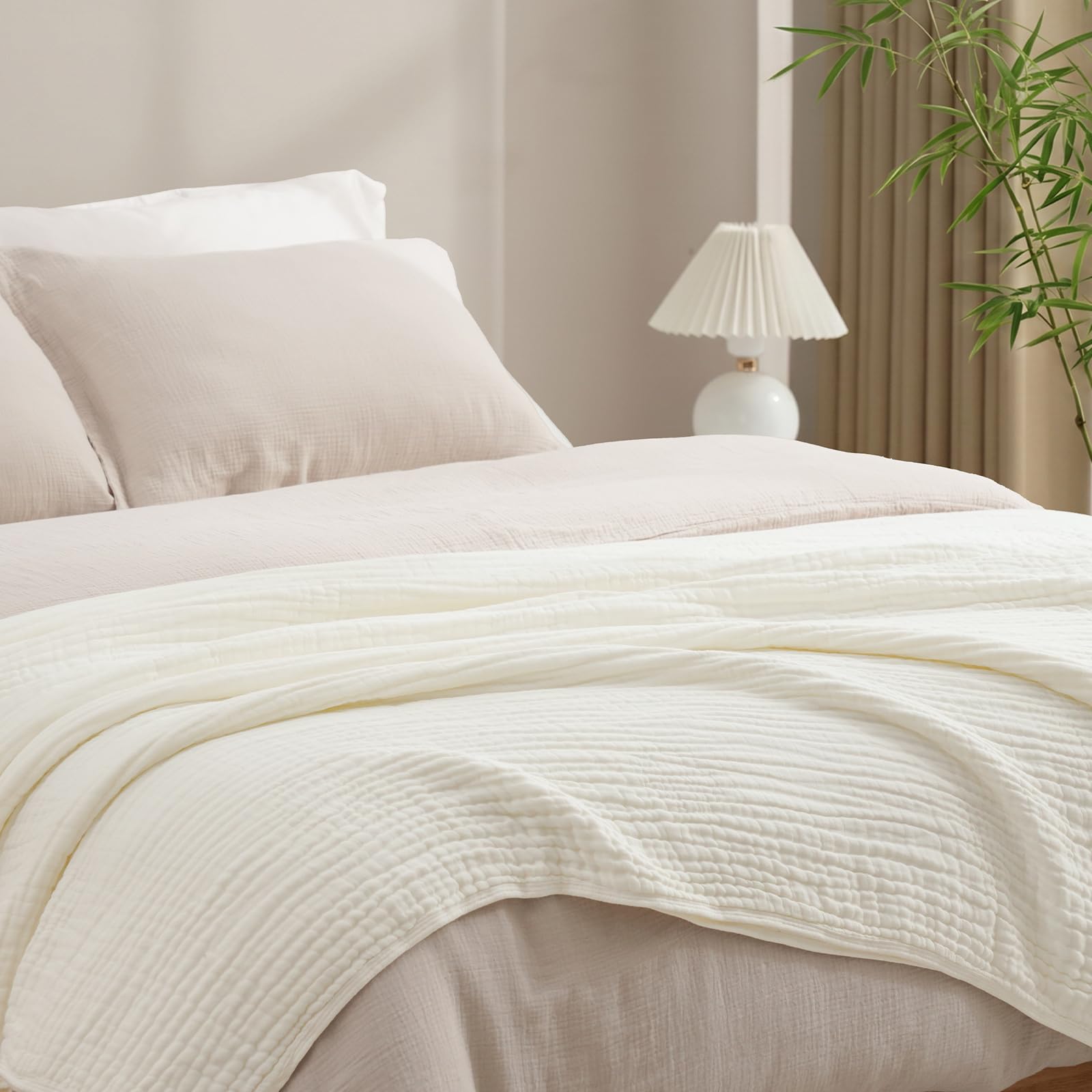 phf cooling muslin blanket king size 104"x80", 6-layer lightweight gauze blanket made from 35% rayon derived from bamboo & 65% cotton, breathable & ultra soft cozy for hot sleepers, snow white