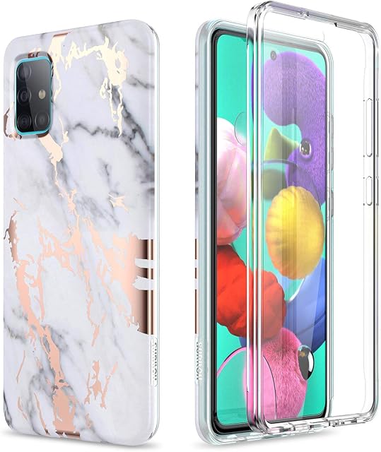 SURITCH for Samsung A51 4G Case with Built-in Screen Protector Front and Back 360 Degree Full Body Protection Cover Bumper Shockproof Non Slip Case for Samsung Galaxy A51 4G (Marble Gold)