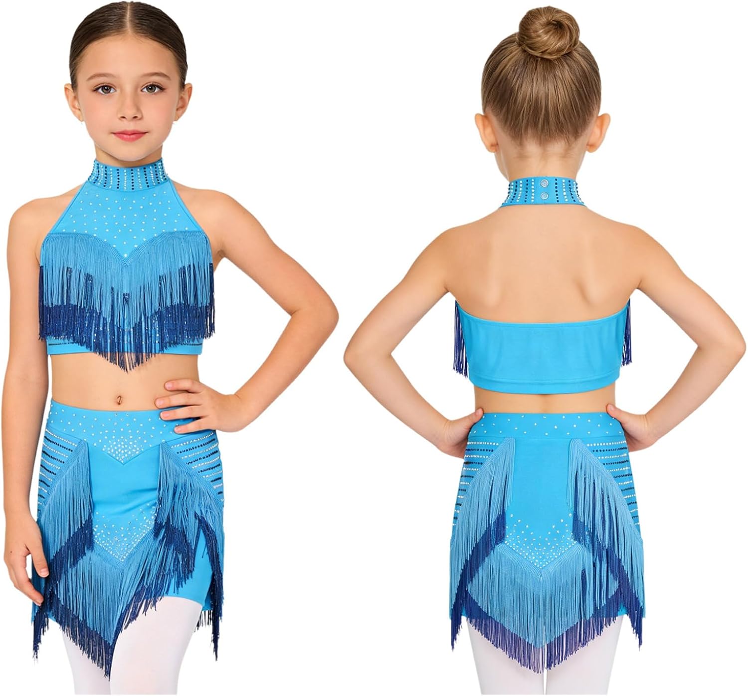 Lyrical Dance Dress for Girls Modern Salsa Dancewear Crop Top with Fringe Skirt Jazz Latin Dance Costume