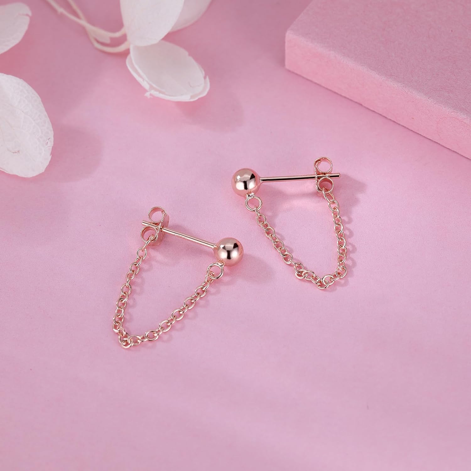 Reffeer Minimalist Ball Earrings with Chain Dangle Earrings for Women Teens Dangle Earrings Studs Cute Solid 925 Sterling Silver Earrings - Image 5