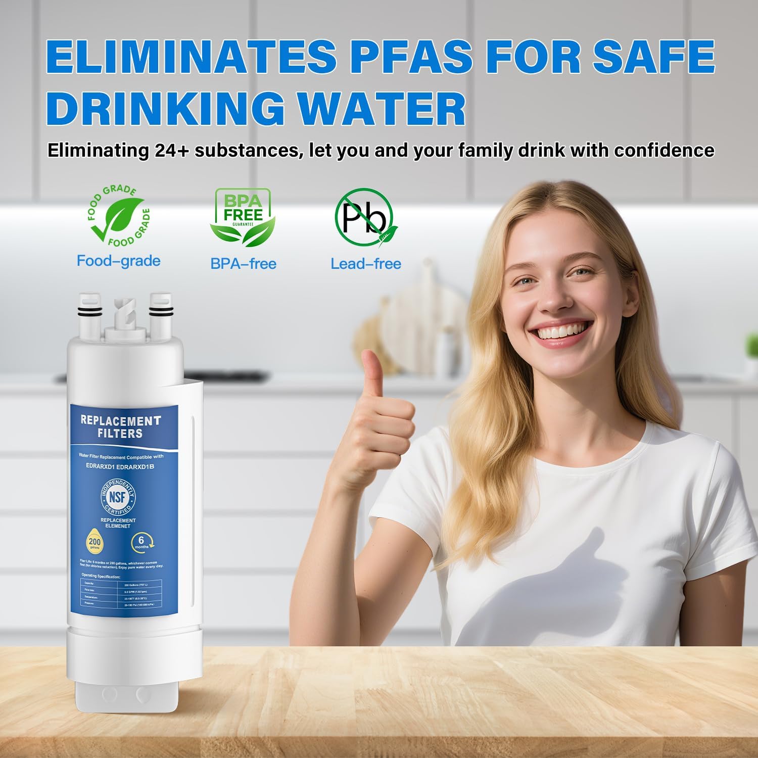 EDRARXD1 Water Filter Replacement, Compatible with Whirlpool EDRARXD1, Everydrop Filter A, EDRARXD1B, WRMF3636RZ, WRMF3636RW, WRMF3636RB, 2 Pack