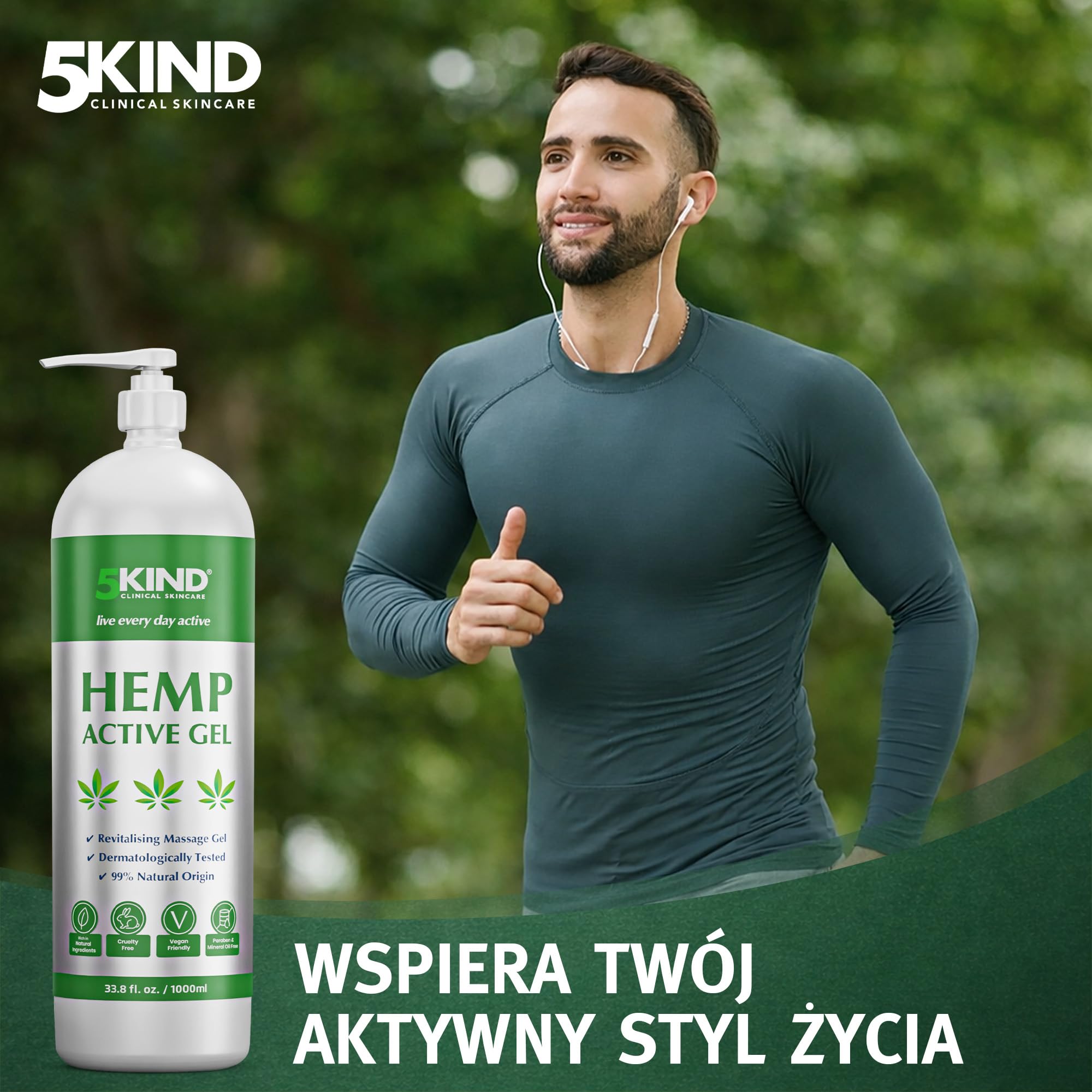 Aktywny Żel Łagodzący na Stawy i Mięśnie z Konopi - Bogata w Naturalne Ekstrakty Formuła Oleju Konopnego Firmy 5kind. Ukojenie dla Stóp, Kolan, Pleców, Ramion (1000 ml