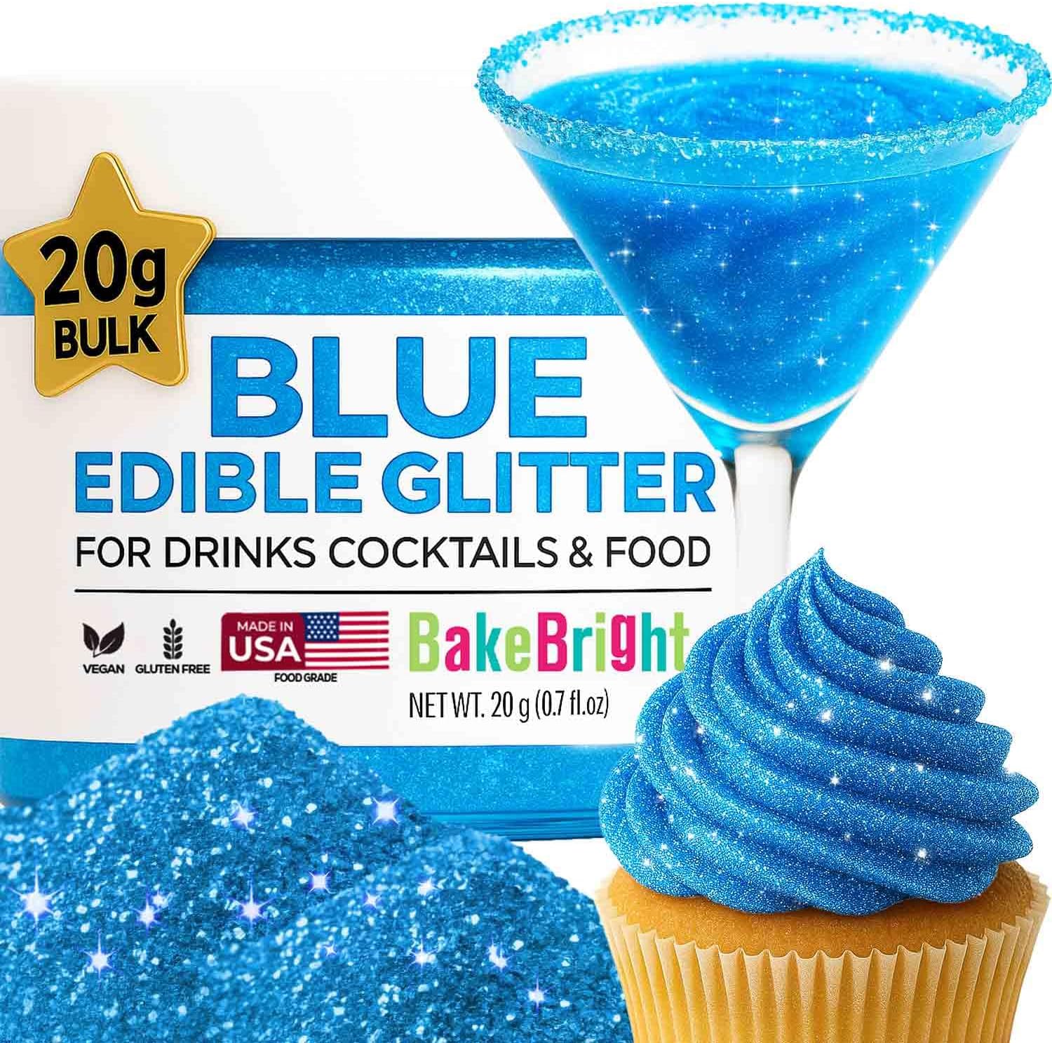 - Blue Edible Glitter for Drinks Bulk 20g | Premium Edible Glitter for Cakes, Cocktails, Blue Cake Decorating Decorations Food Grade, Vegan, Kosher, Halal, Gluten Free - Made in USA