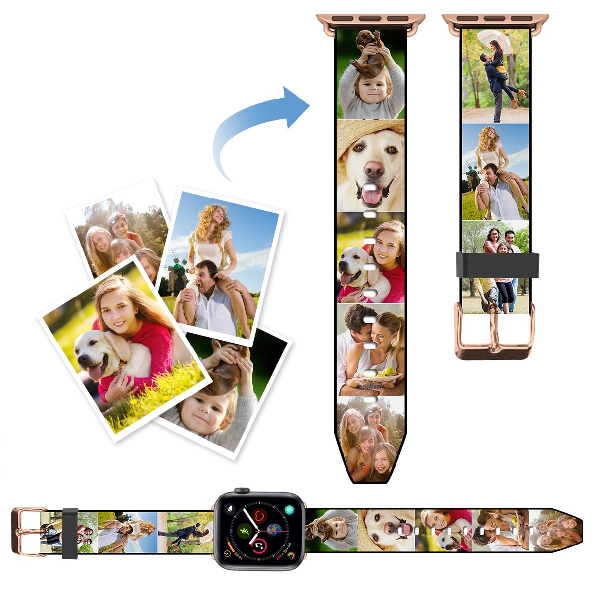 Customzied Photo Bands for Apple Watch 42mm 44mm 45mm 49mm for Women Men Personalize Name Logo White/Black Soft Silicone Sport Loop Replacement Wrist Strap for iWatch Series 8/7/6/5/4/3/2/1 SE