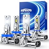 H11/H9/H8 9005/HB3 Light Bulbs Combo, 800% Brighter 80,000LM 6500K Cool White, Fanless 1:1 Mini Size, Pack of 4