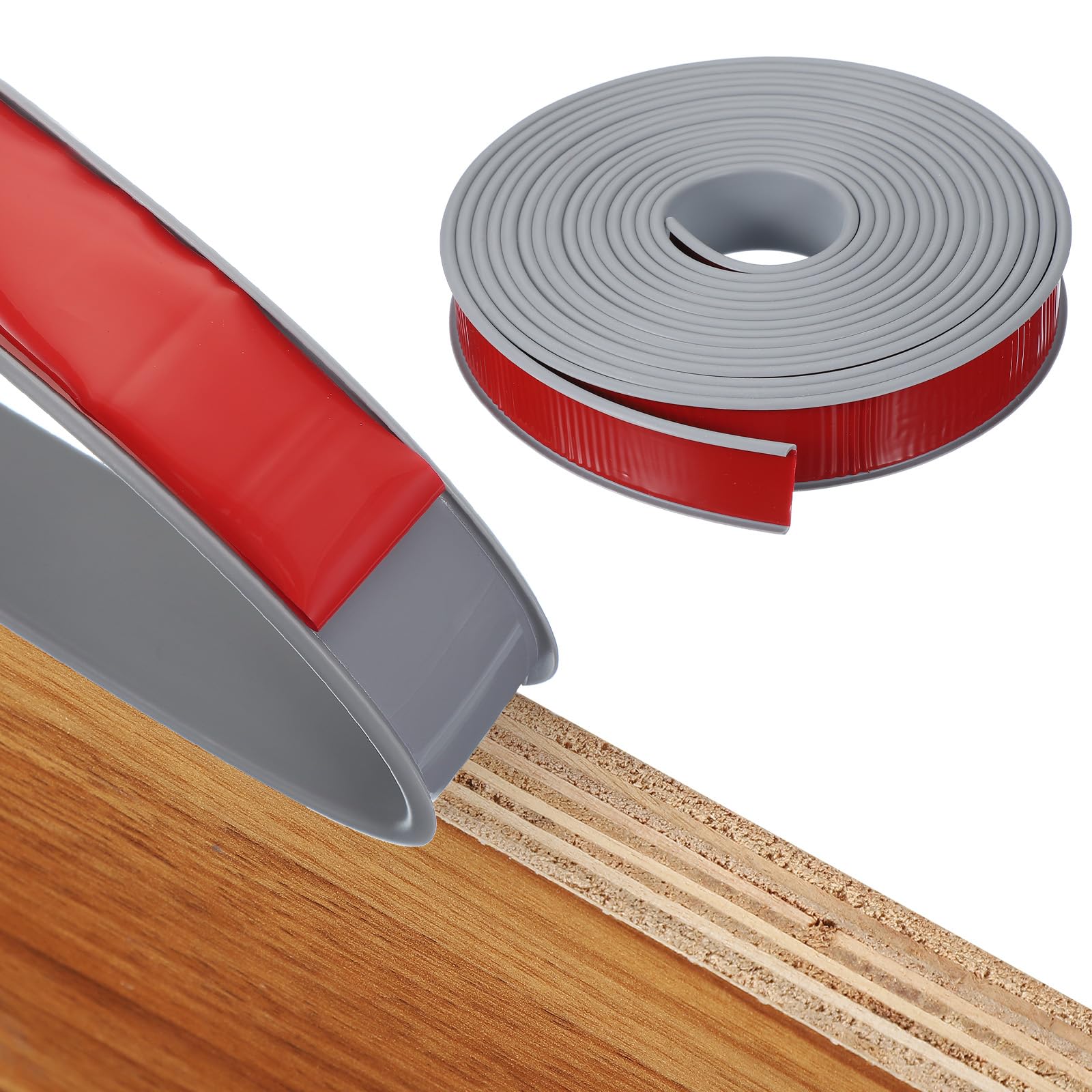 QUARKZMAN Banda De Borde En Forma De U Autoadhesiva De TPE Flexible para Muebles 6m x 32mm Protector De Borde para Estantes Gabinetes Mesas Reparación (Gris)